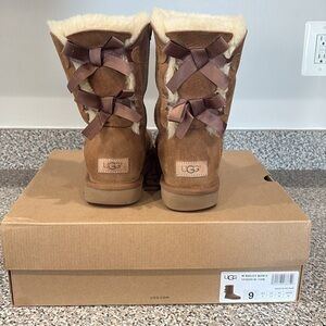 UGG Chestnut Suede Mid-Calf Boots Bailey Bow